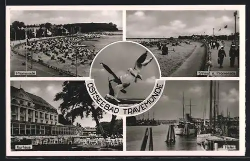 AK Travemünde, Kurhaus, Hafen und Strandpromenade