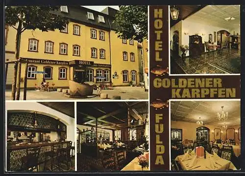 AK Fulda, Hotel-Restaurant Goldener Karpfen, Innen- und Aussenansicht