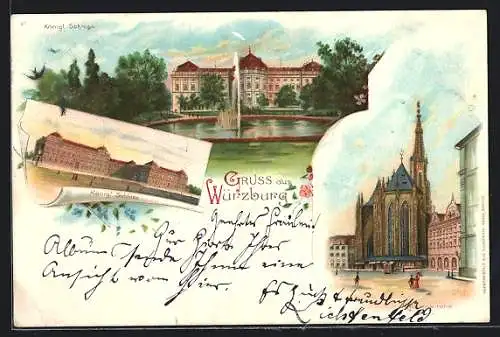 Lithographie Würzburg, Residenz, Ansicht der Marien-Capelle