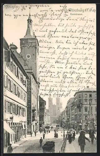 AK Würzburg, Domstrasse mit Geschäft und Dom