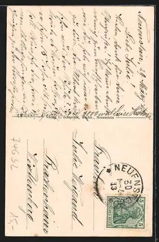 AK Neuenstein / Württ., Geschäft und Kirche