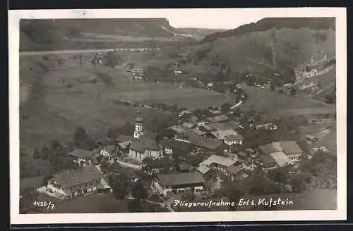 AK Erl b. Kufstein, Fliegeraufnahme vom Ort mit Kirche