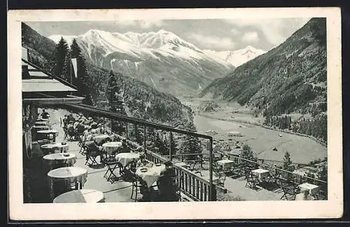 AK Badgastein, Café-Restaurant Windischgrätzhöhe, Blick gegen die Tauern