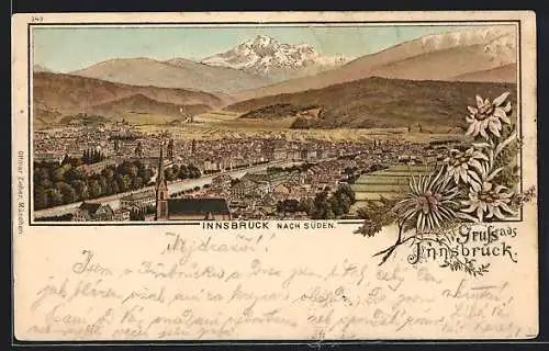 Lithographie Innsbruck, Ortsansicht nach Süden