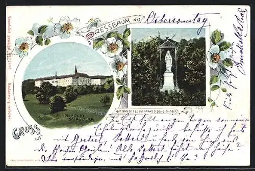 AK Pressbaum /N. Ö., Pensionat Sacre Couer, Muttergottes im Parke d. Pensionates