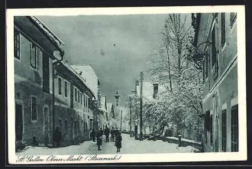 AK St. Gallen, verschneiter Oberer Markt