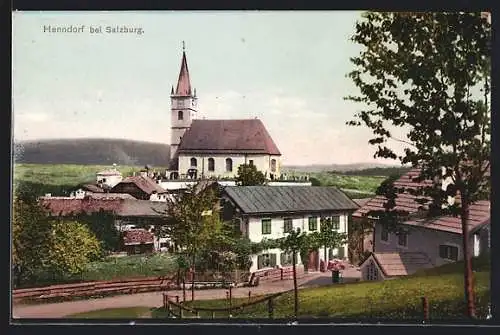 AK Henndorf bei Salzburg, Blick auf die Kirche