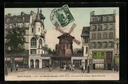 AK Paris, Le Moulin Rouge, Boulevard de Clichy, Place Blanche