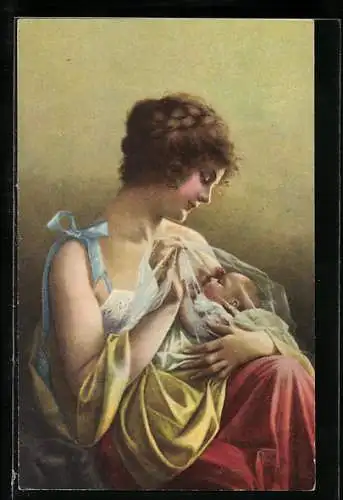 AK Junge Frau stillt ihr Baby, Mutterglück