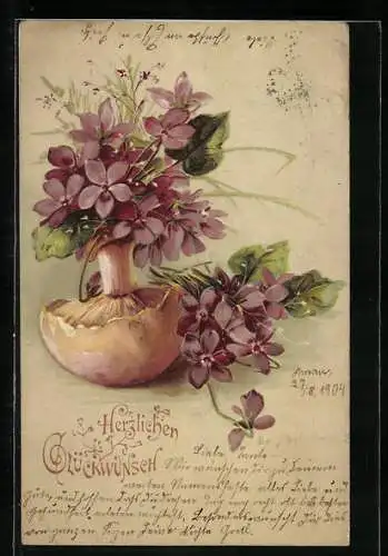 AK Pilz mit Blühenden Blumenstrauss