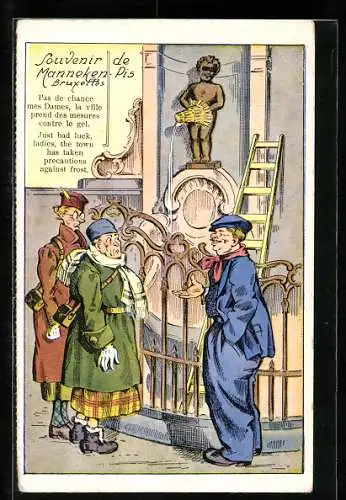 AK Manneken-Pis, Mann hat einen Hut auf das Männchen gesetzt