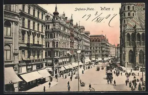 AK Wien, Pferdebahnen auf dem Stefans-Platz