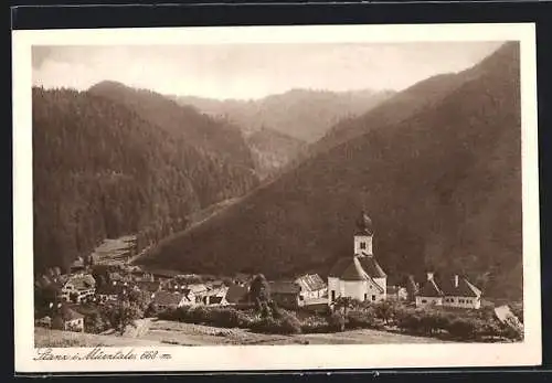 AK Stanz im Mürztal, Ortsansicht mit der Kirche gegen den Tallauf