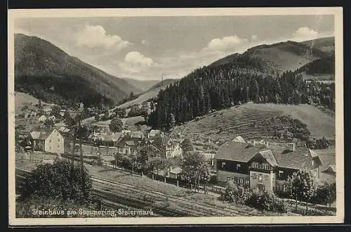 AK Steinhaus am Semmering, Ortsansicht über die Bahntrassen
