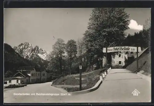 AK Gstatterboden, Bahnhof und Hotel Gesäuse, Reichensteinergruppe