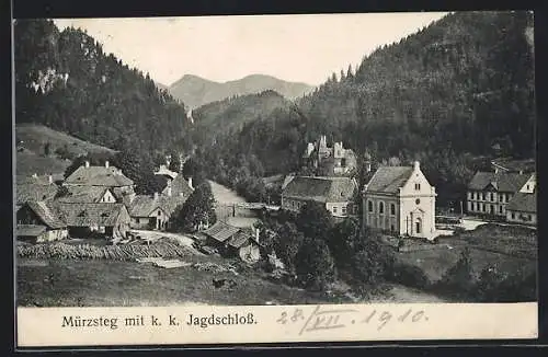 AK Mürzsteg, Blick zum K.K. Jagdschloss