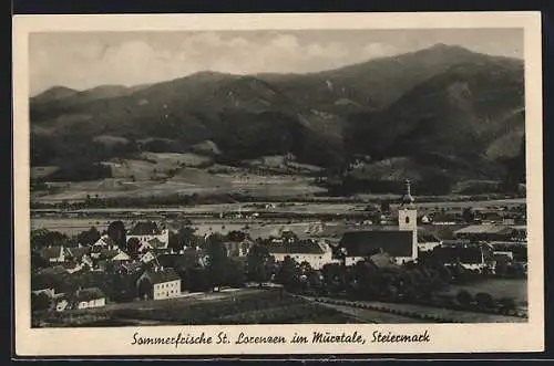 AK St. Lorenzen im Mürztal, Ortsansicht mit der Kirche