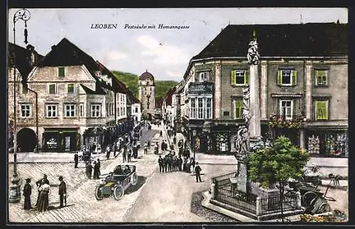 AK Leoben, Die Pestsäule mit der Homanngasse