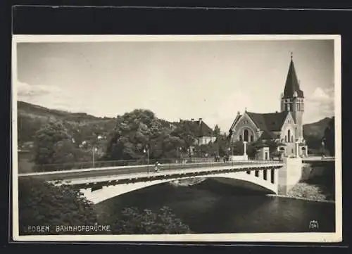 AK Leoben, Bahnhofbrücke und Kirche