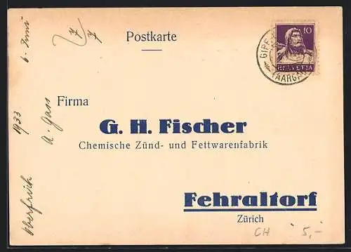 AK Fehraltorf, Firma G. H. Fischer, Chemische Zünd- und Fettwarenfabrik