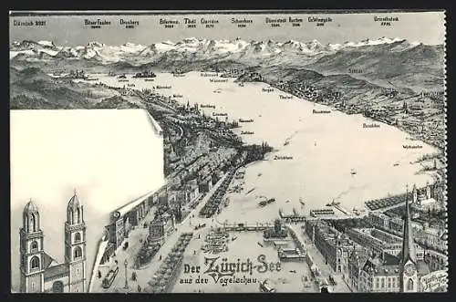 AK Zürich, Blick auf den Zürich-See aus der Vogelchau