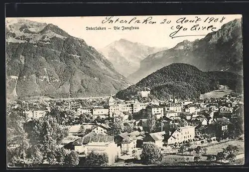 AK Interlaken, Ortsansicht mit Jungfrau