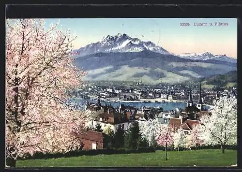 AK Luzern, Ortsansicht mit Pilatus