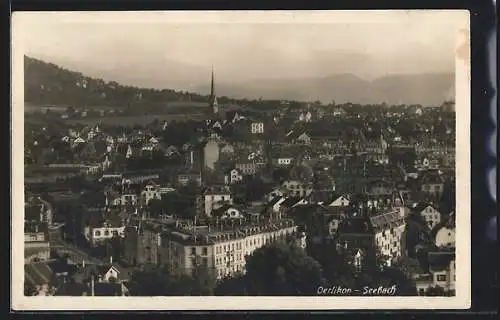 AK Oerlikon-Seebach, Ortsansicht mit Kirche aus der Vogelschau