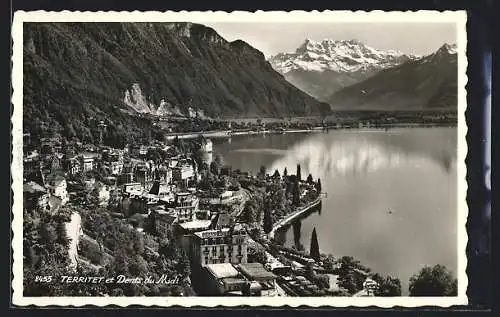 AK Territet, Dents du Midi, Ortsansicht mit Grand Hotel