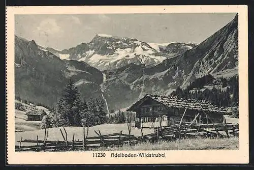 AK Adelboden-Wildstrubel, Kleine Hütte vor den Bergen