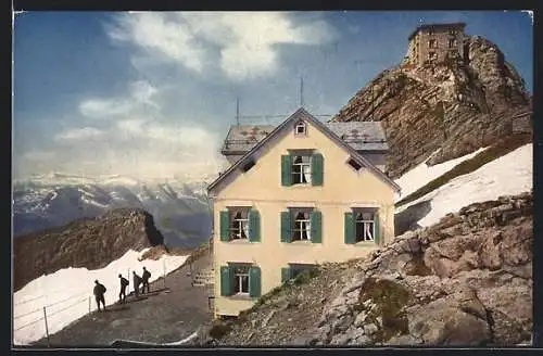AK Säntis, Blick auf Gasthaus mit Observatorium