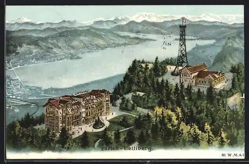 Künstler-AK Zürich, Uetliberg aus der Vogelschau