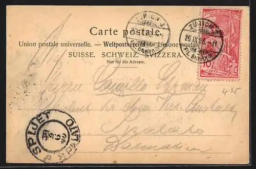 AK Zürich, Bahnhofstrasse mit Escherdenkmal