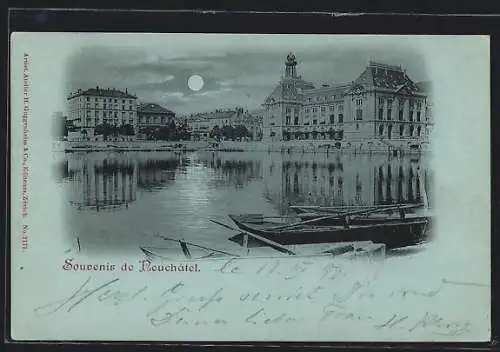 AK Neuchâtel, Uferpartie mit Booten