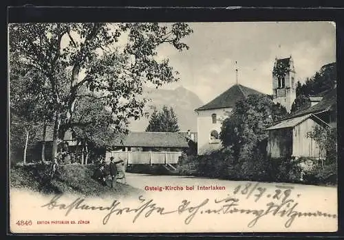 AK Interlaken, Gsteig-Kirche mit Brücke