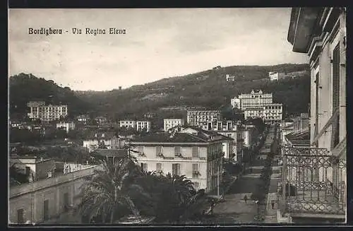 AK Bordighera, Via Regina Elena, Terminus Hotel