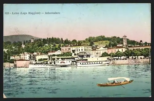AK Luino, Lago Maggiore, Imbarcadero, Piroscafo Italia