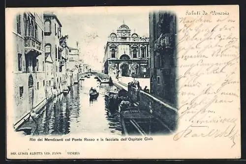 AK Venezia, Rio dei Mendicanti col Ponte Rosso e la facciata dell` Ospitale Civile
