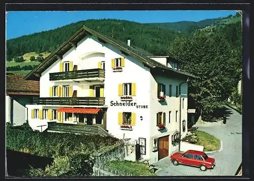 AK Sterzing, Pension-Restaurant-Kaffee Schneider aus der Vogelschau