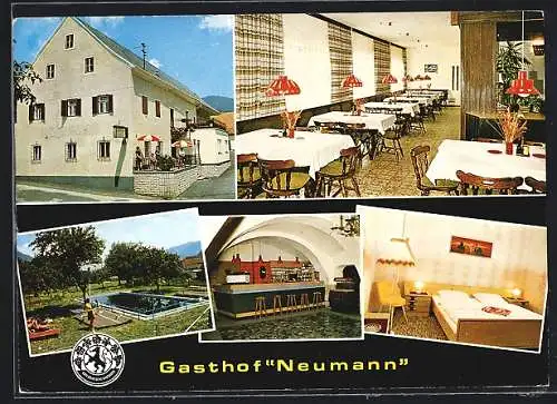 AK Kraubath an der Mur, Gasthof F. u. K. Neumann, Bar, Freibad