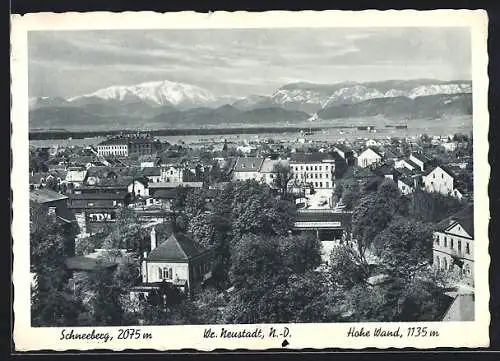 AK Wr. Neustadt /N.-D., Teilansicht mit Schneeberg und Hohe Wand