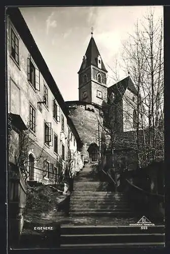 AK Eisenerz, Treppenaufgang zur Kirche