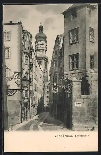 AK Innsbruck, Seilergasse Ecke Kiebachgasse mit Gasthäusern