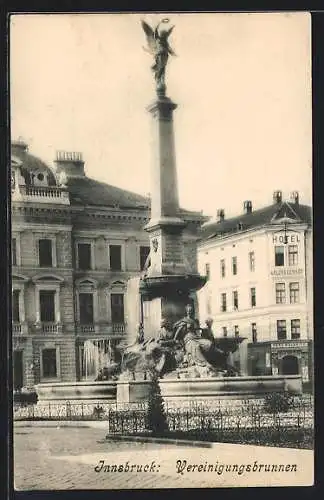 AK Innsbruck, am Vereinigungsbrunnen