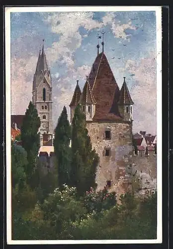 Künstler-AK Wiener Neustadt, Blick zum Reckturm