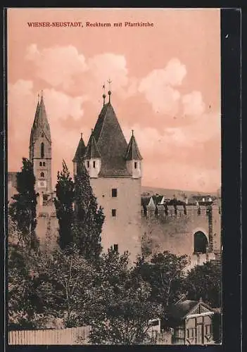 AK Wiener-Neustadt, Reckturm mit Pfarrkirche