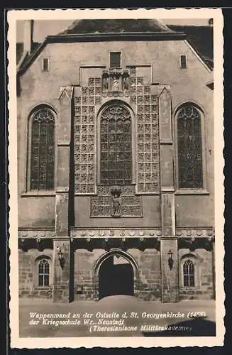 AK Wr. Neustadt, Wappenwand an der Ostseite d. St. Georgenkirche der Kriegsschule, Theresianische Militärakademie