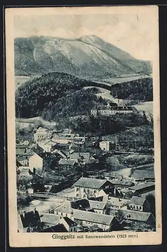 AK Gloggnitz, Ortsansicht mit Sonnenwendstein