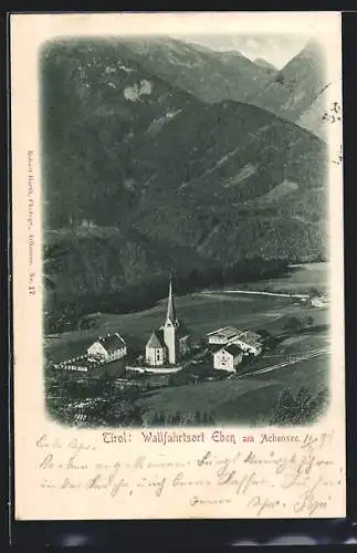 AK Eben am Achensee, Ortsansicht mit Kirche aus der Vogelschau