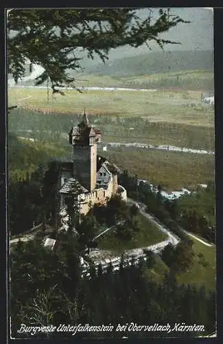 AK Obervellach, Blick zur Burg Unterfalkenstein